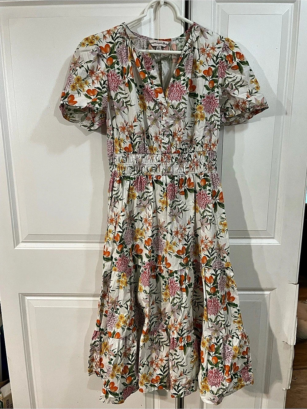Nanette Lepore Floral Midi Dress in White & Orange Size Small